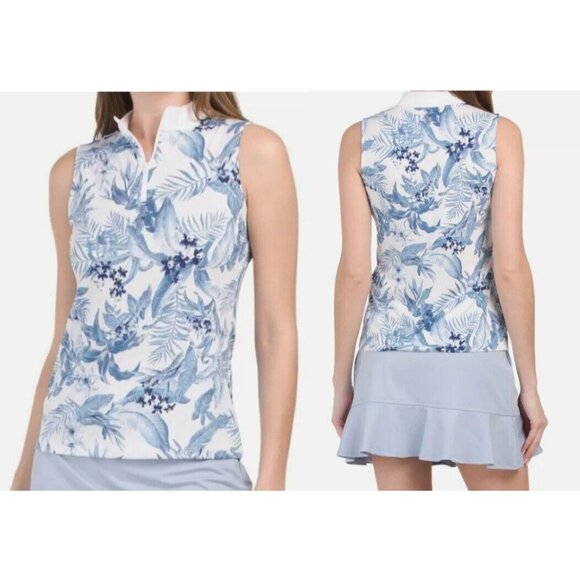Tommy Bahama Active Golf Polo Tank Top Size Large Floral Tabu Jungle Quarter Zip - Picture 7 of 8